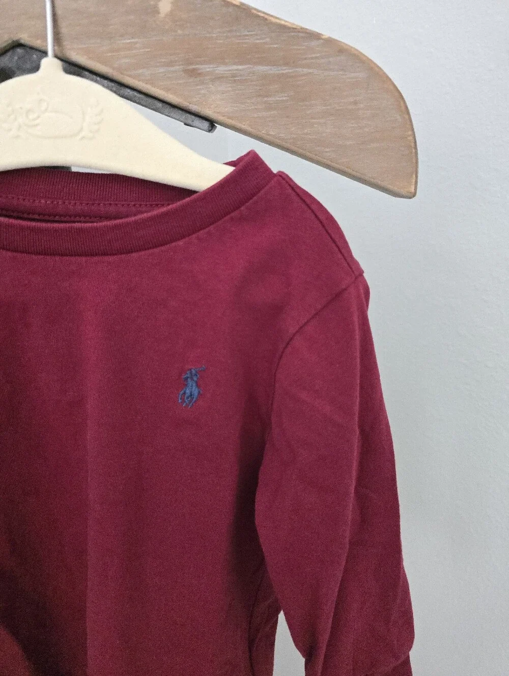 Ralph Lauren Burgundy Dark Red Wine Long-Sleeve Polo Tee with Navy Pony 18 Month